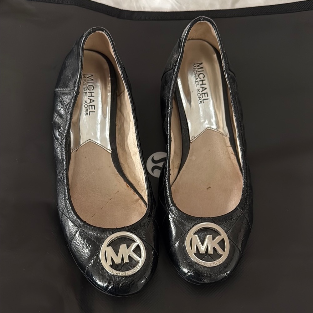 Michael Kors Black Leather Loafers with MK Logo